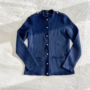 Talbots Navy Sweater Blazer with Gold Buttons Front Square Pockets Size XS